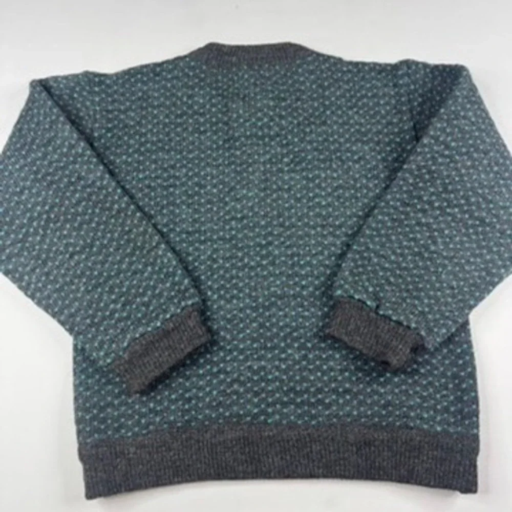 L.L. Bean Vintage 80s Birdseye Sweater Men Small Gray Blue Wool Fisherman Norway